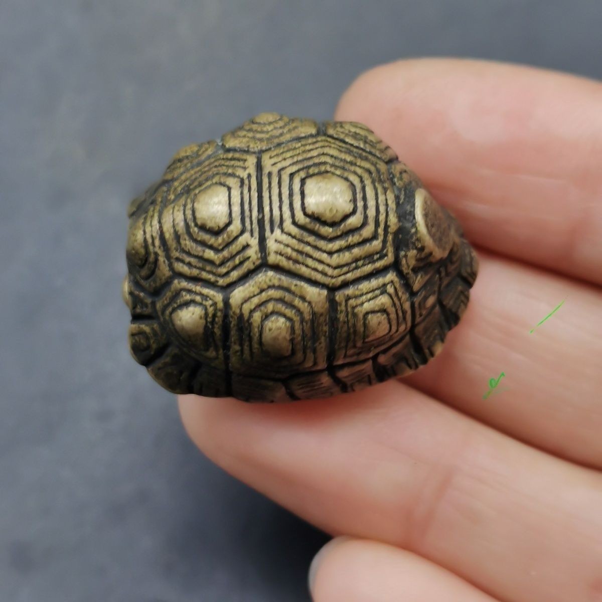 Old Brass Turtle Shell Bell, Chinese Feng Shui Longevity Chime Pendant