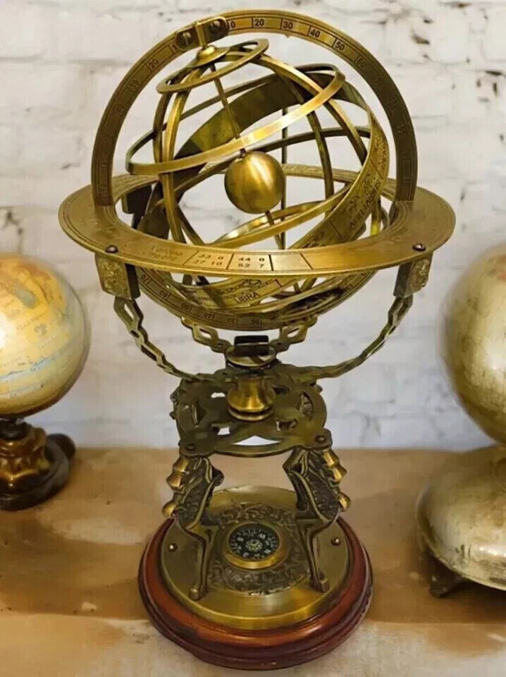 18″ Solid Brass Armillary Sphere Vintage Nautical Astrolabe Globe Nautical Decor