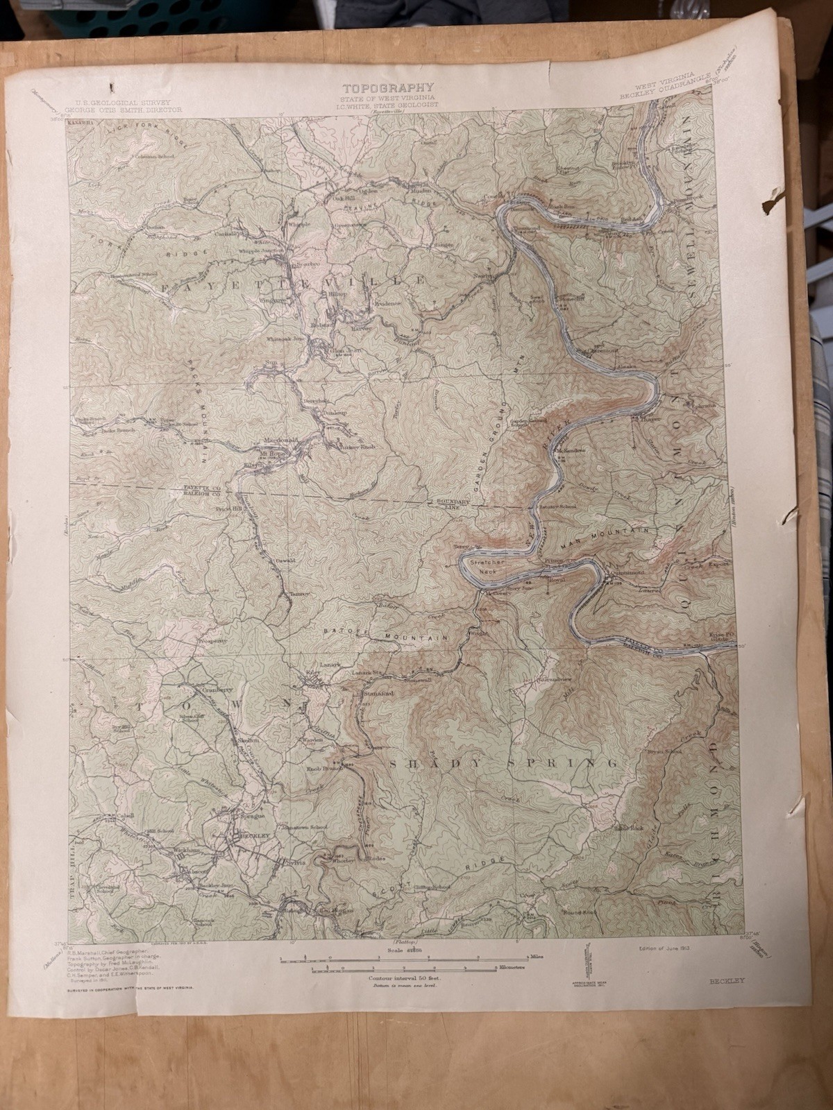 U.S. Geological Survey Beckley West Virginia 1913 Topographical Map Antique