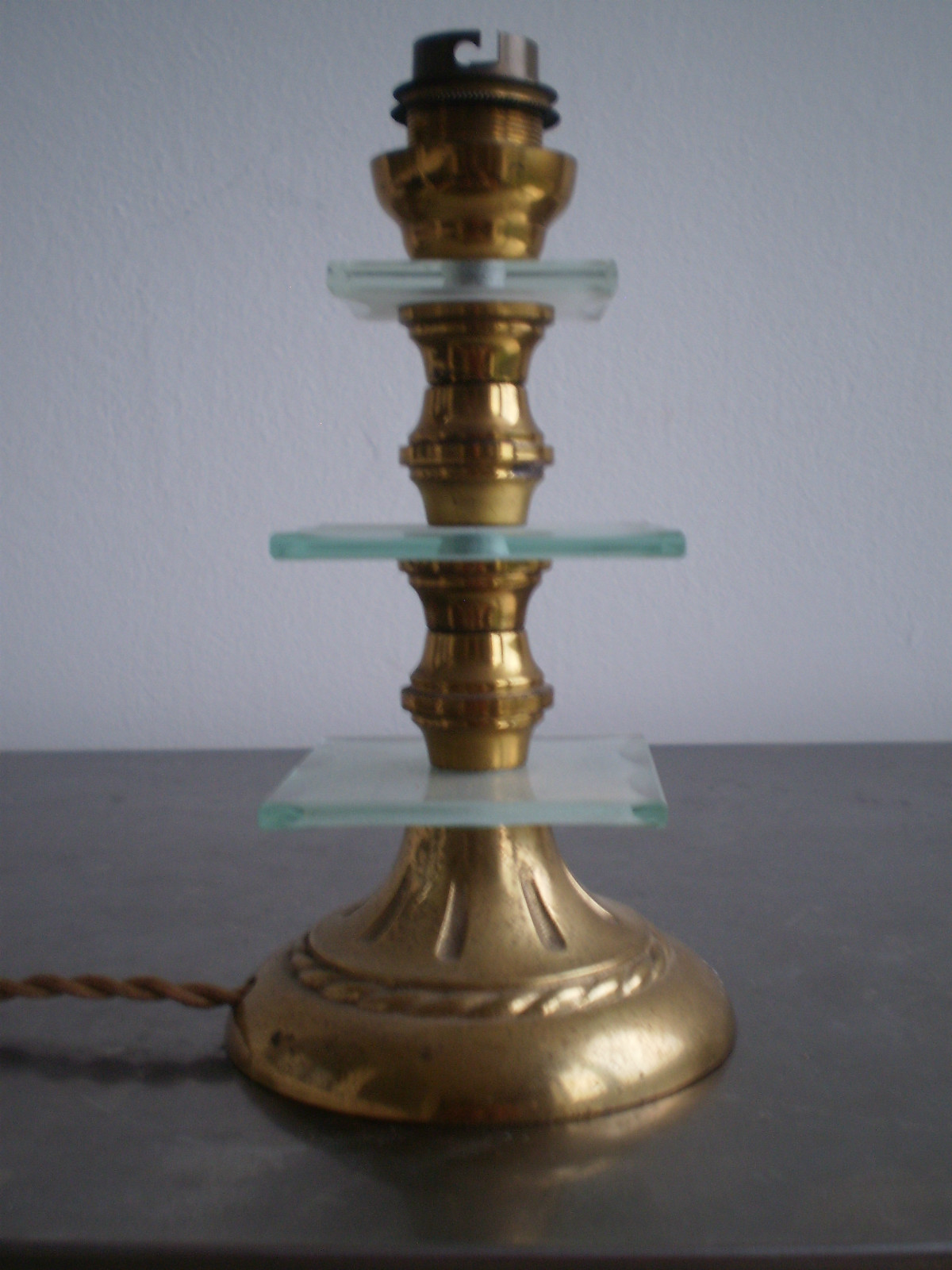 Bronze And Glass Design Lamp Base 1950 Antique Lamp Light TBE