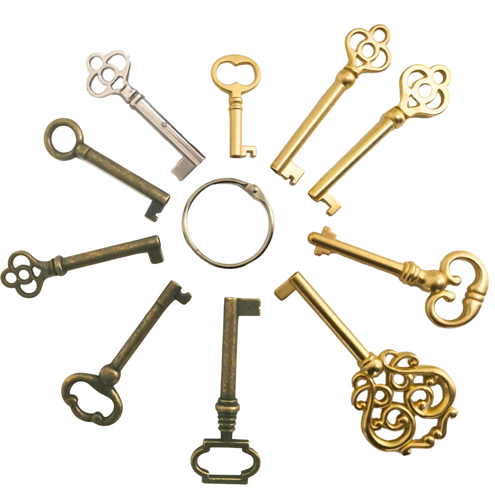 10 Keys Vintage Antique Skeleton Keys Set for Furniture Cabinet Door Drawer Keys