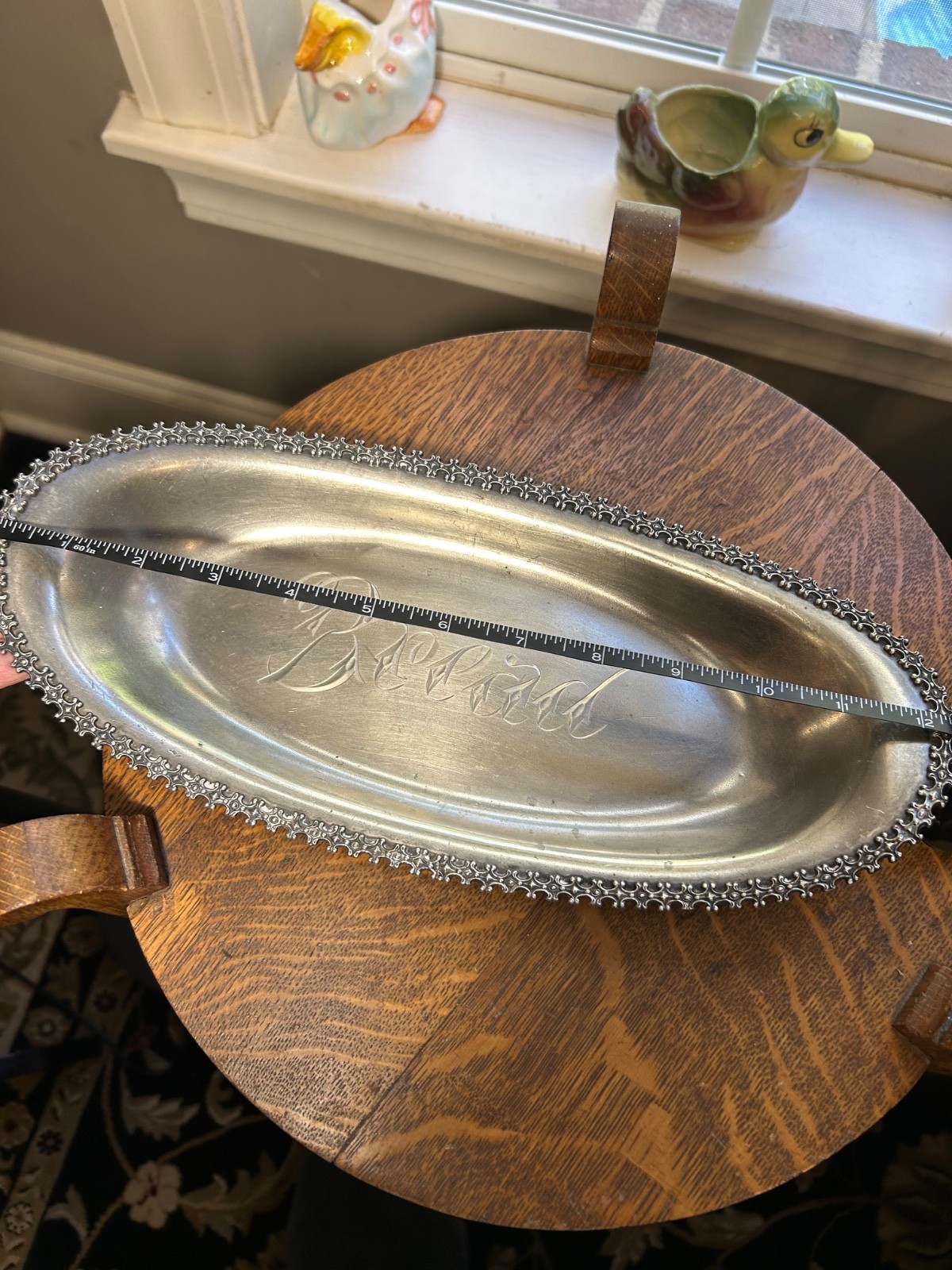 Antique Silver Plated Oval Bread Platter or Bakers Tray With Beaded Rim 1900