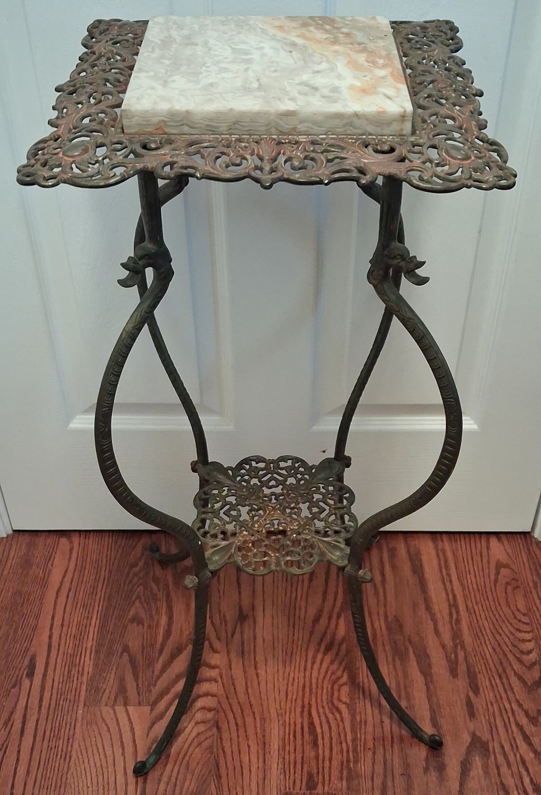Antique Victorian Cast Iron Marble Plant Stand National Brass Iron Works NB IW
