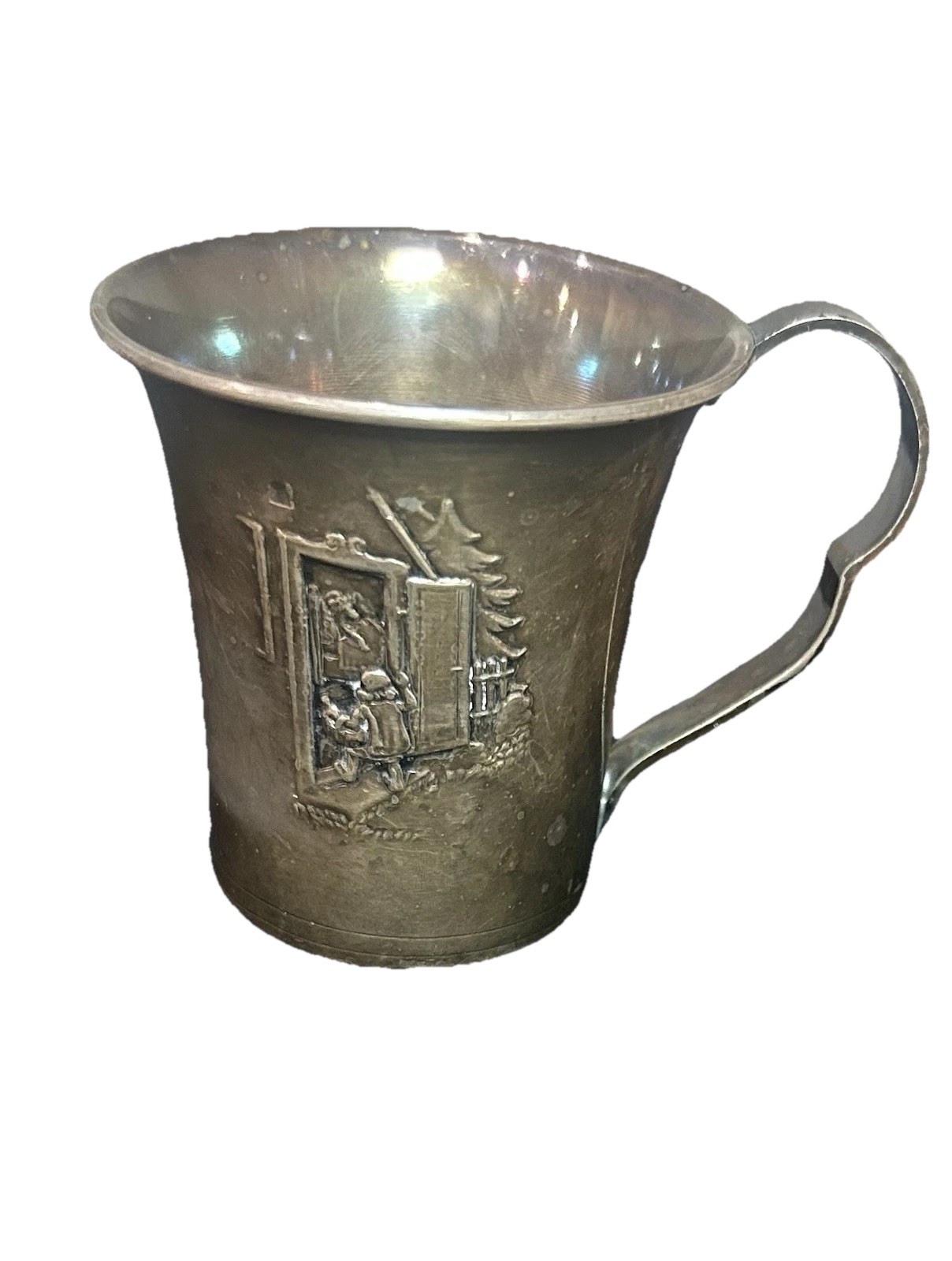 VINTAGE Dutch GERO Silver Plated Small Cup/Mug Embossed Scene Holland Souvenir