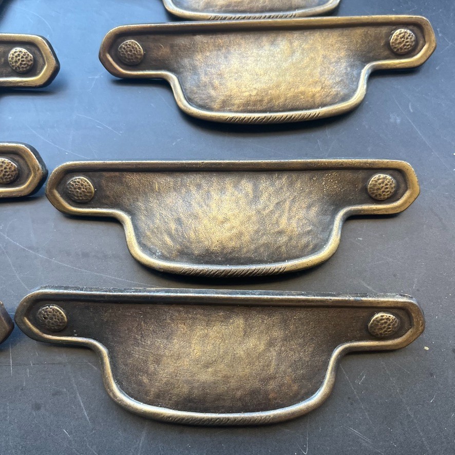 10 Vintage Cup Drawer Pulls Primitive Rustic Salvage w/ Natural Patina Brass