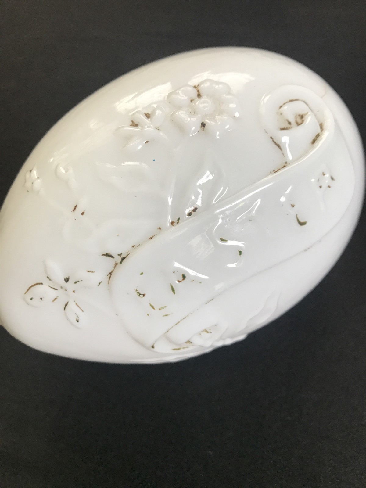 Antique Victorian Embossed Milk Glass Egg VTG Easter Decor Restoration Project