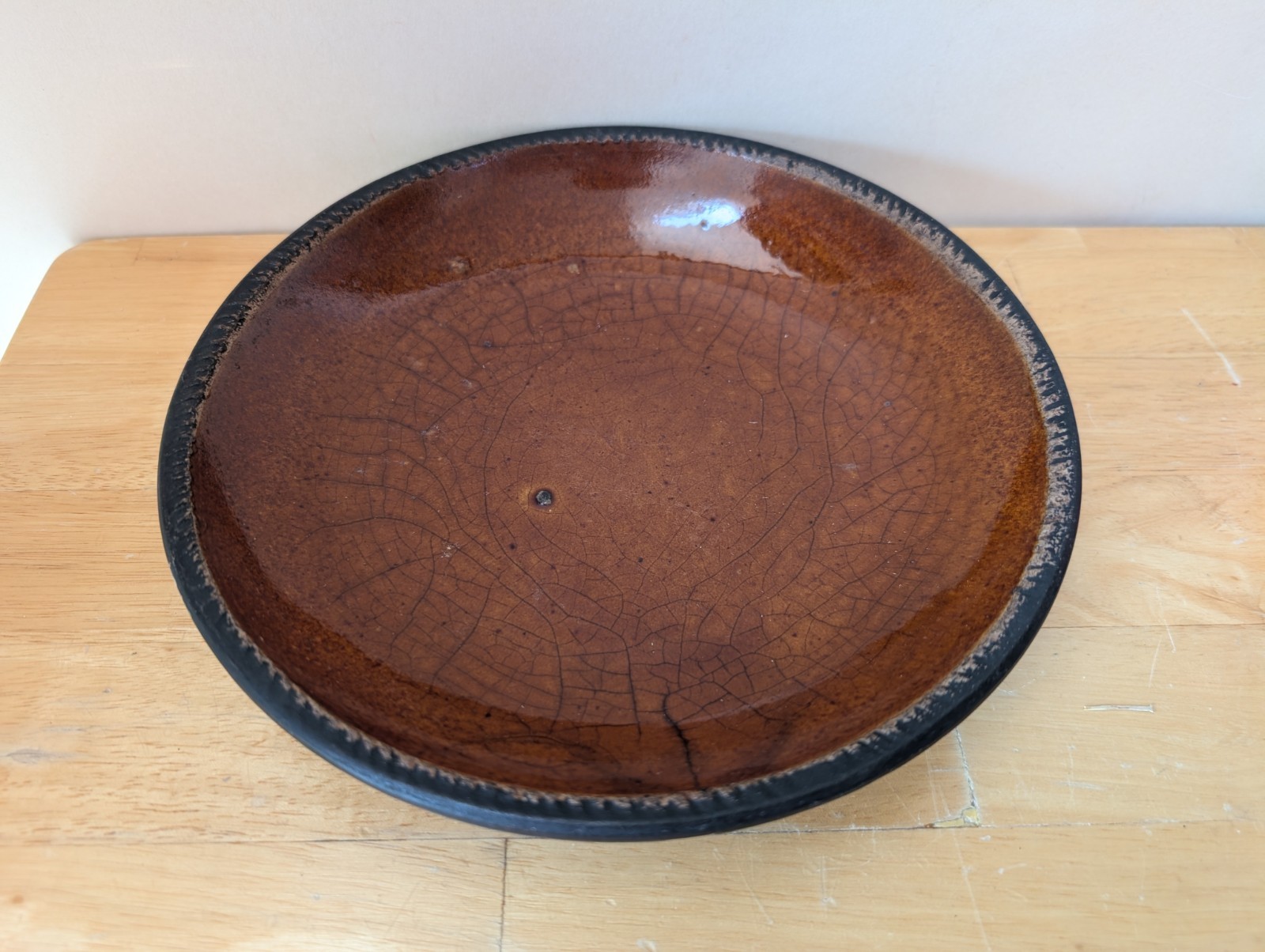 Antique Redware Dish Soup Serving Bowl Brown Lead Glaze 18th 19th C Shallow