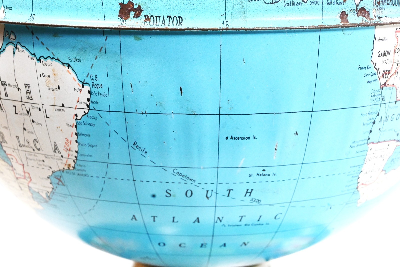 Ohio Art 9″ World Globe 1978 Tin Litho Flags Base West Germany Vintage
