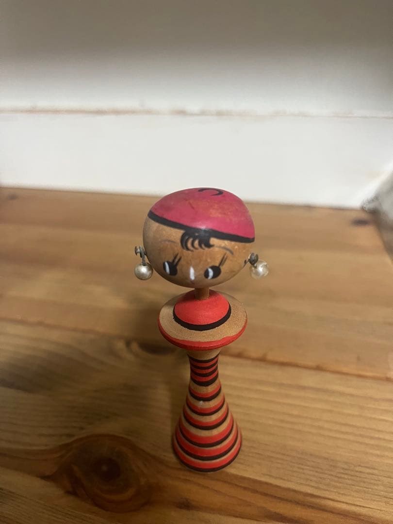 Vintage Wooden Folk Craft Kokeshi Doll Red Hat Girl 4 in (10 cm)