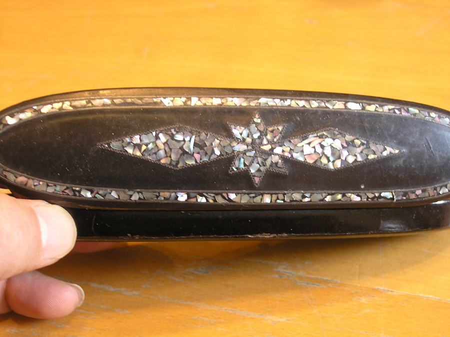 Antique Victorian Abalone Mop Inlay PAPIER-MÂCHÉ Spectacle Eyeglass Case