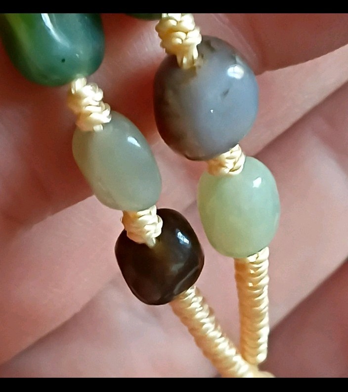 Tibetan Agate/ Hetian Jade Pre 1800s Lianshi 3 Eye Dzi Bead Prayer Necklace