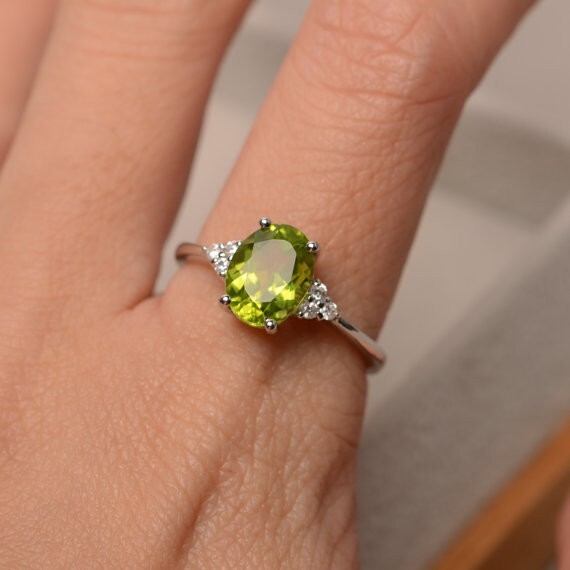 2.15 Ct Natural Peridot Diamond Engagement Ring 14K Solid White Gold Size 8