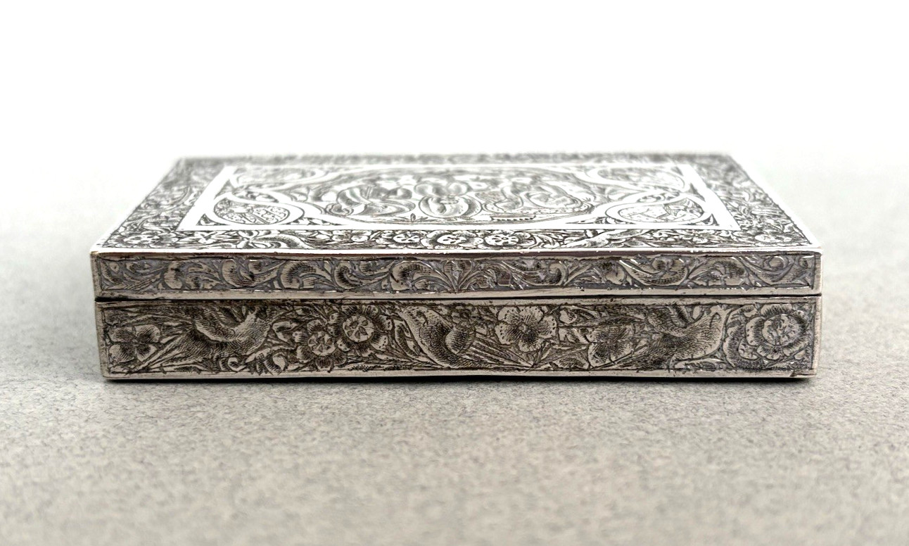 ANTIQUE FINE SILVER PERSIAN BOX Islamic Middle Eastern engraved cigarette case