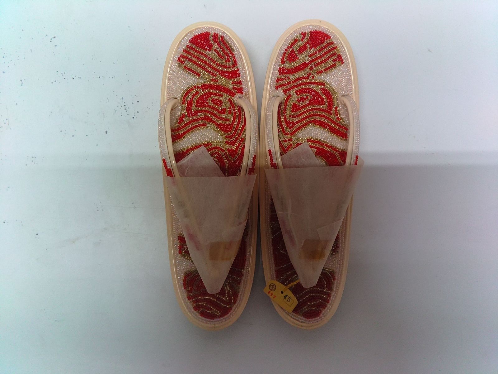 Matsuzakaya Beaded Zori Sandals Red and Gold Traditional Kimono Footwear