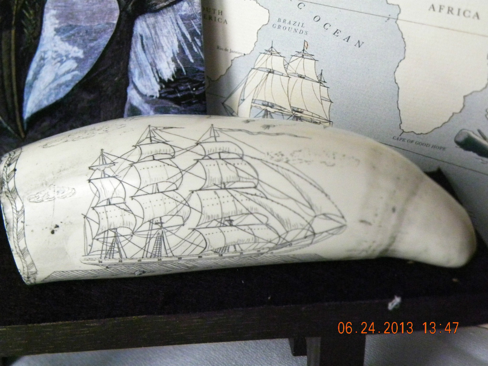 Scrimshaw SPERM WHALE tooth resin REPRODUCTION “LADY LIBERTY” 6&3/4 “
