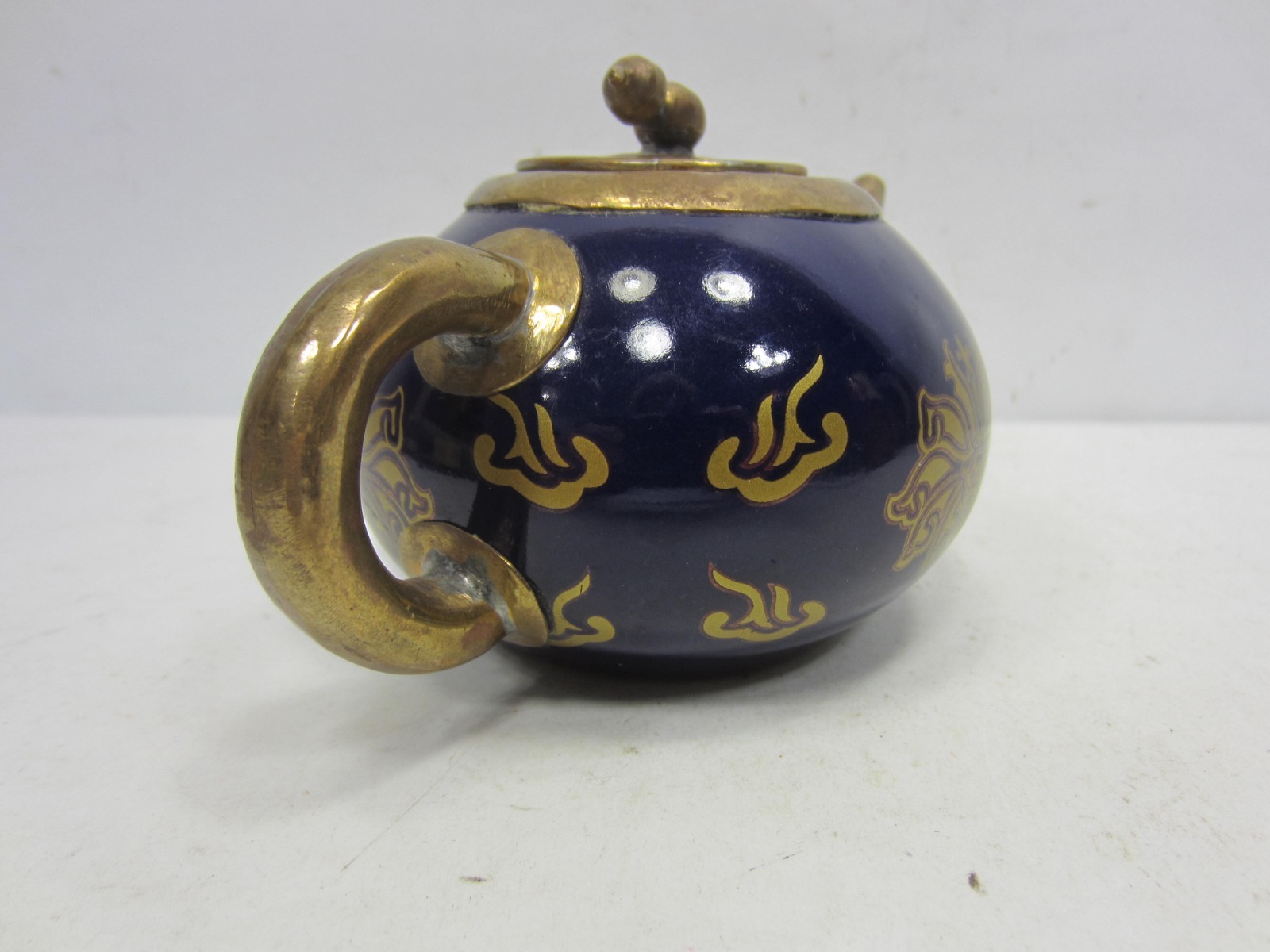 Antique Asian Brass and Stoneware Small Tea Pot