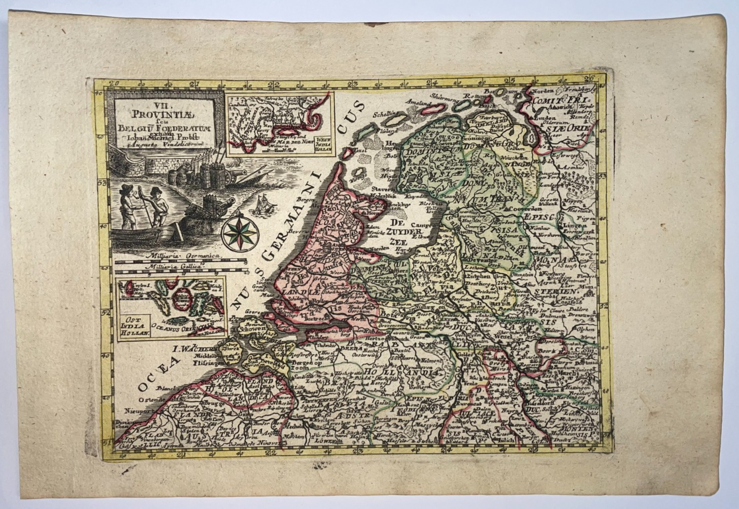 NETHERLANDS c. 1785 JOHANN MICHAEL PROBST ANTIQUE MAP 18TH CENTURY