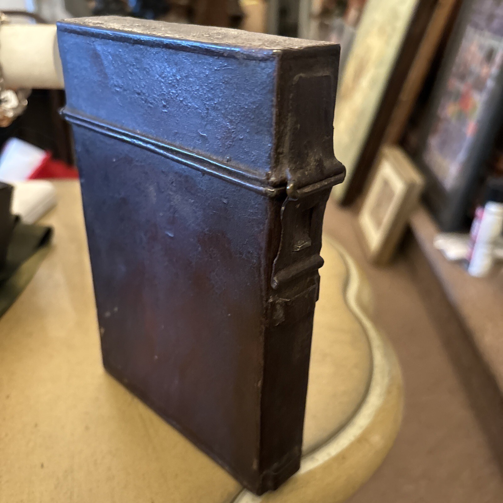 Antique Metal Book Bible Holder Used During WW2 4 3/4 W X 7”x 1 1/4