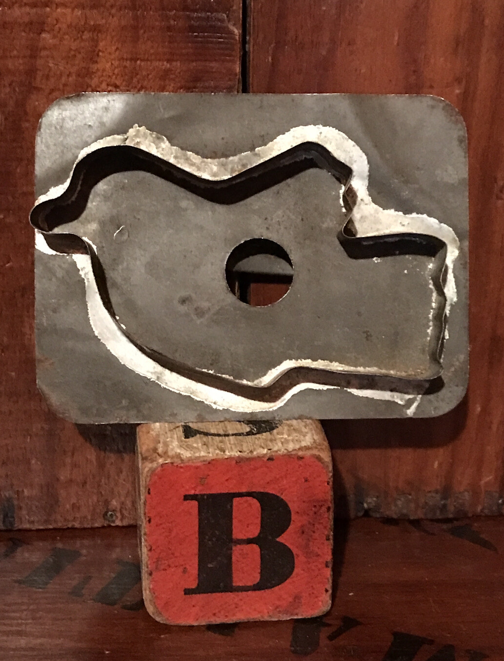 Antique Primitive Folky Bird Tin Tinware Cookie Cutter & Old Toy Block AAFA