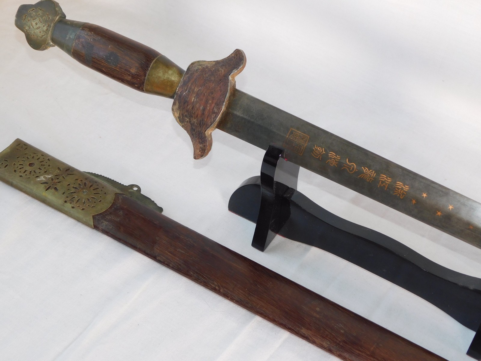 Antique 19c. Chinese Qing Longquan Seven Star Daoist Scabbard Sword 41″