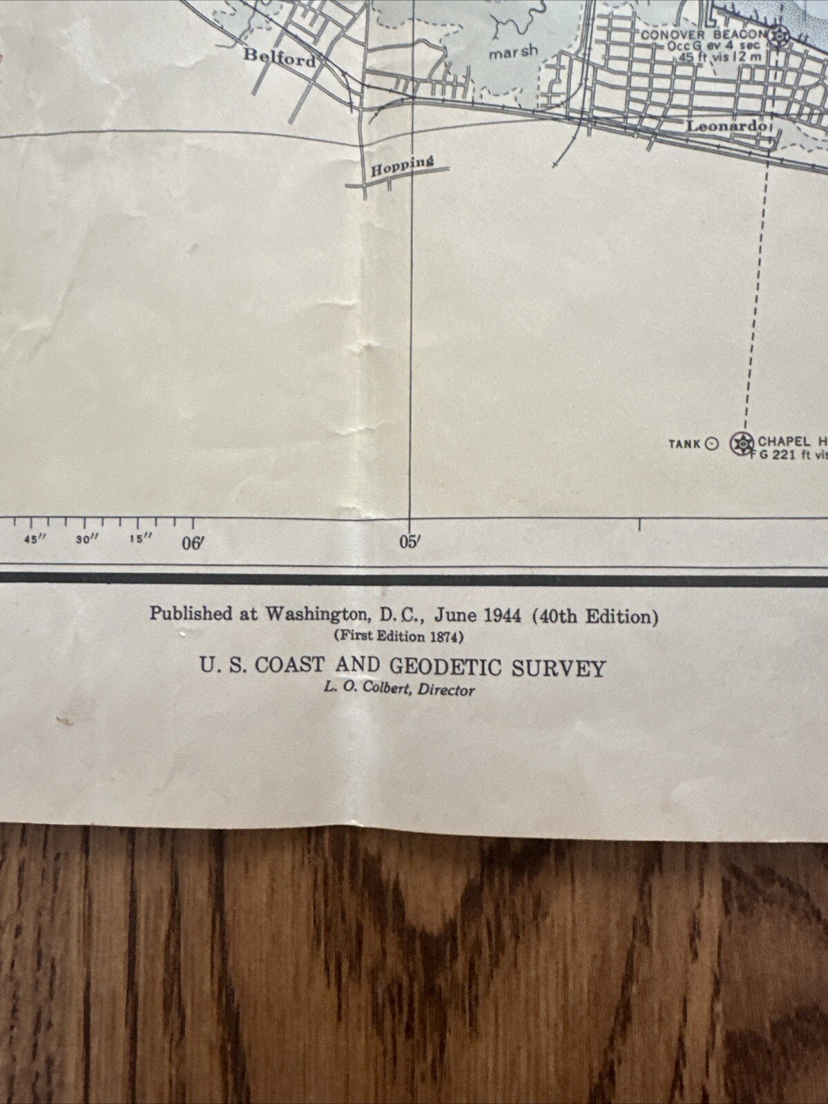 Vintage 46×36 Map NEW YORK HARBOR, Staten Island US Coast Geodetic Survey 1944