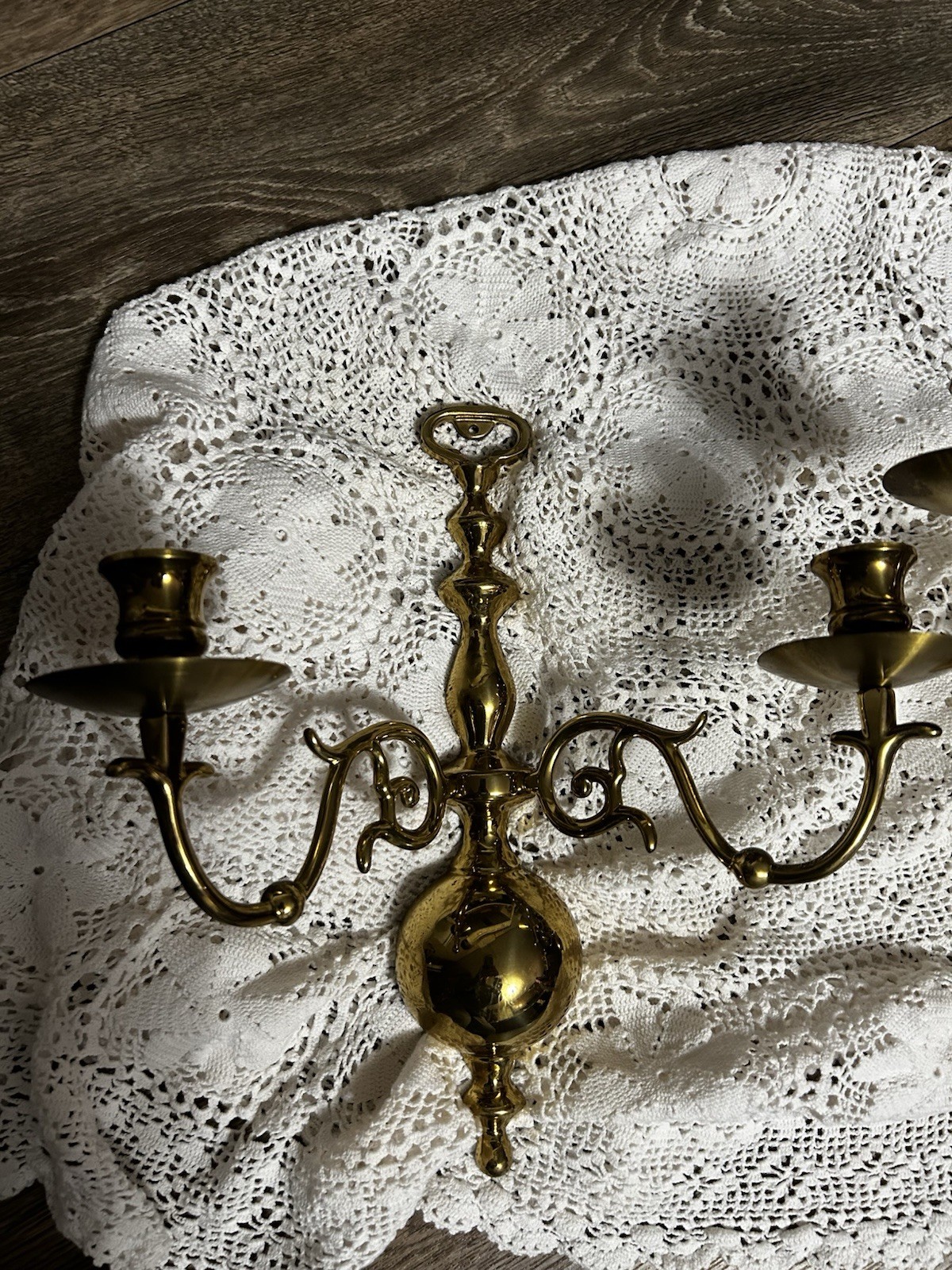 Antique Ornate Scroll Brass Wall Sconce Double Arm Candle Holder