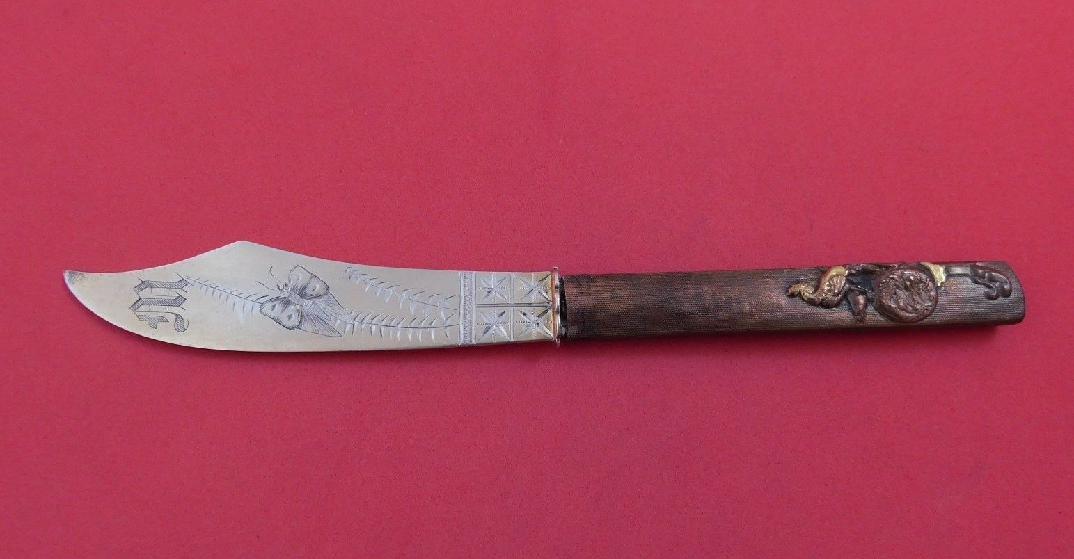 Kozuka by Unknown Mixed Metals Fish Knife Japanese Motif BC Long Butterfly7 3/4″