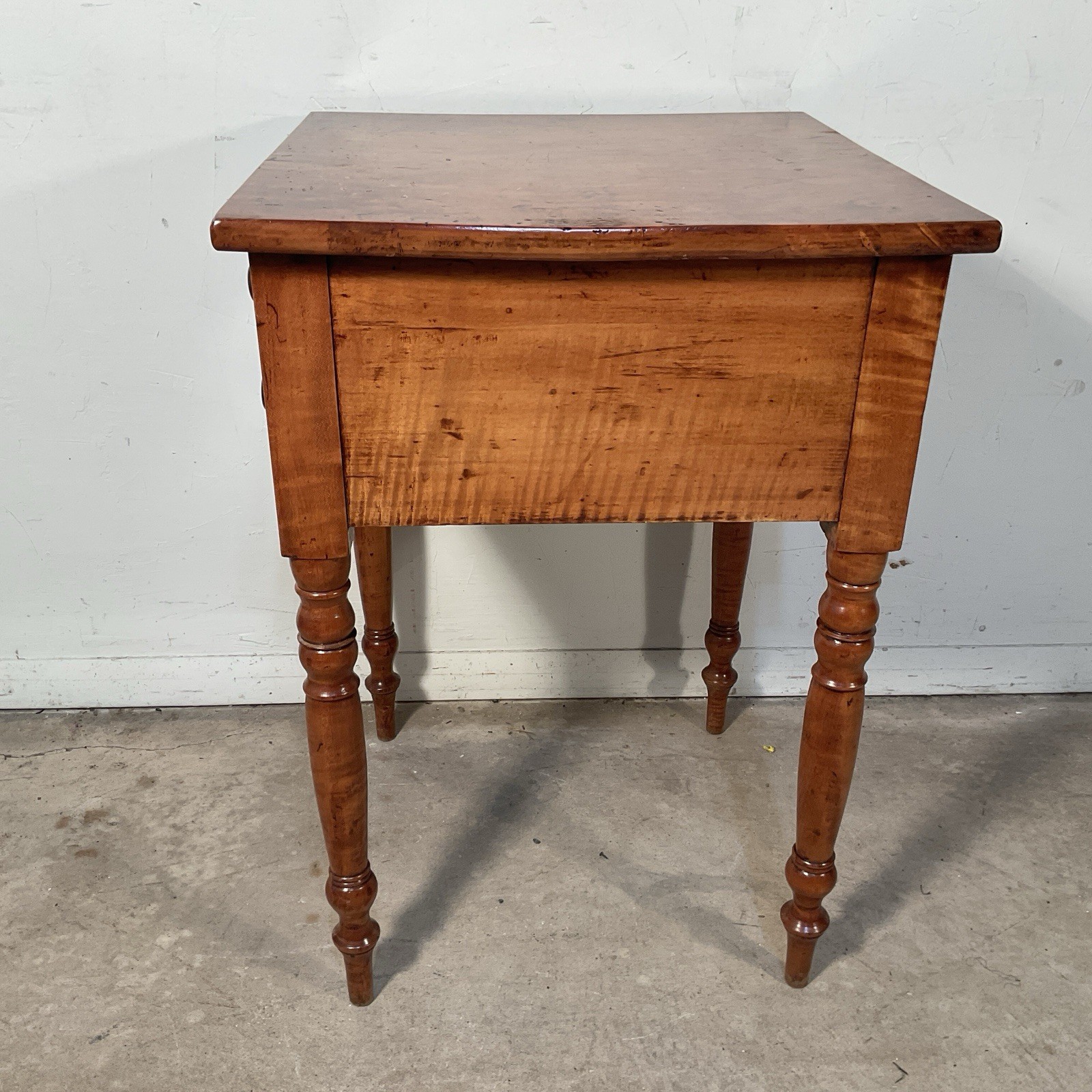 Antique tiger maple 2 Drawer table work Table sheraton 1820 New England