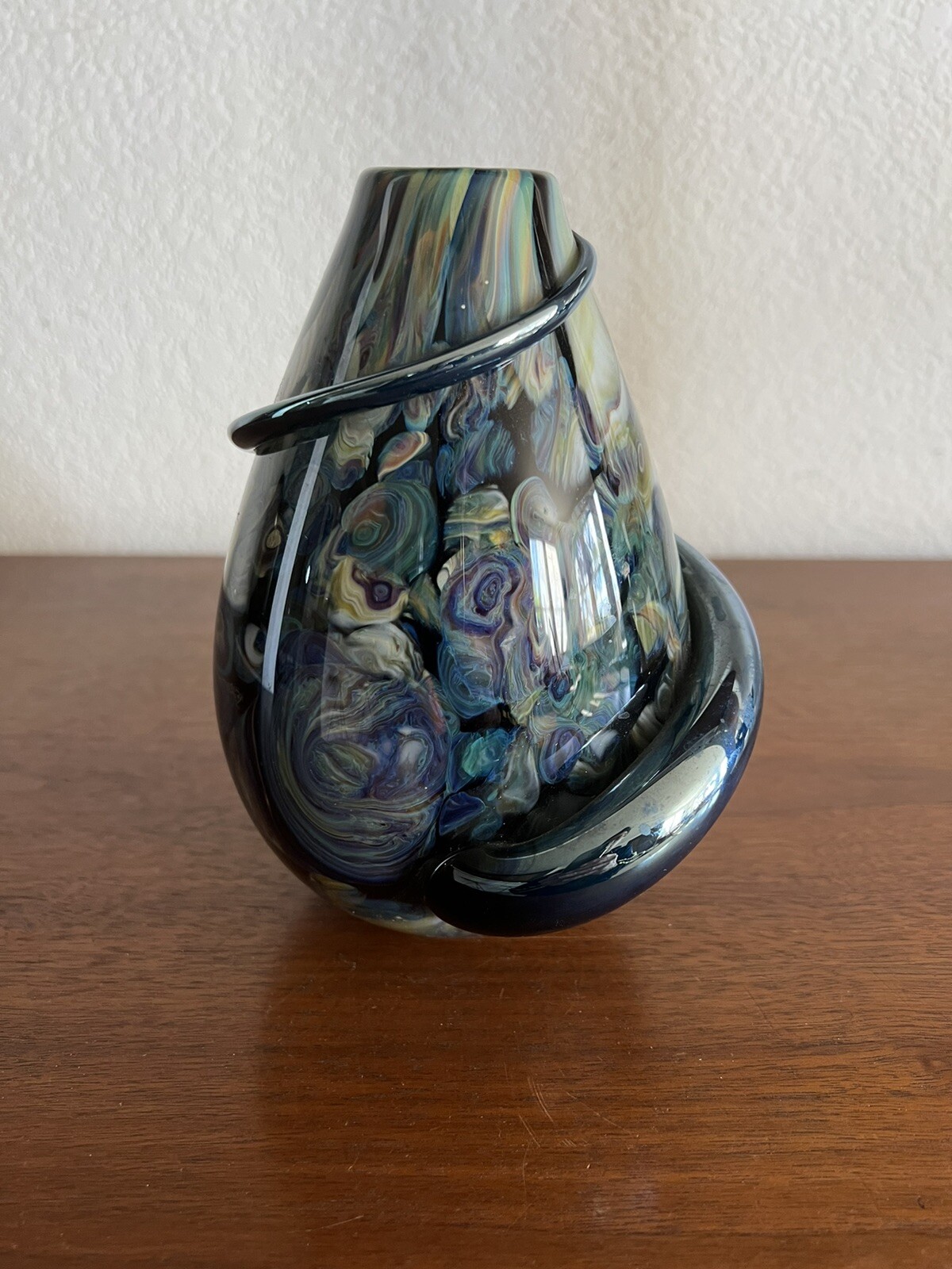 ROBERT EICKHOLT Applied Rope VASE STUDIO ART GLASS VINTAGE MID CENTURY MODERN