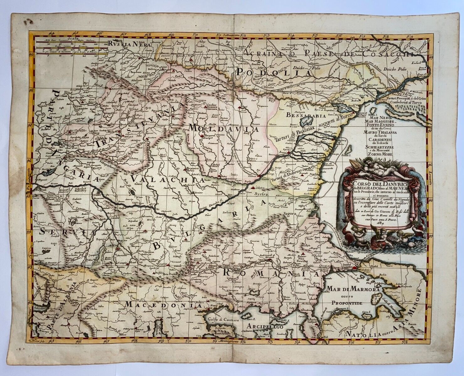 BALKANS 1684 GIACOMO DE ROSSI UNUSUAL LARGE ANTIQUE MAP 17TH CENTURY