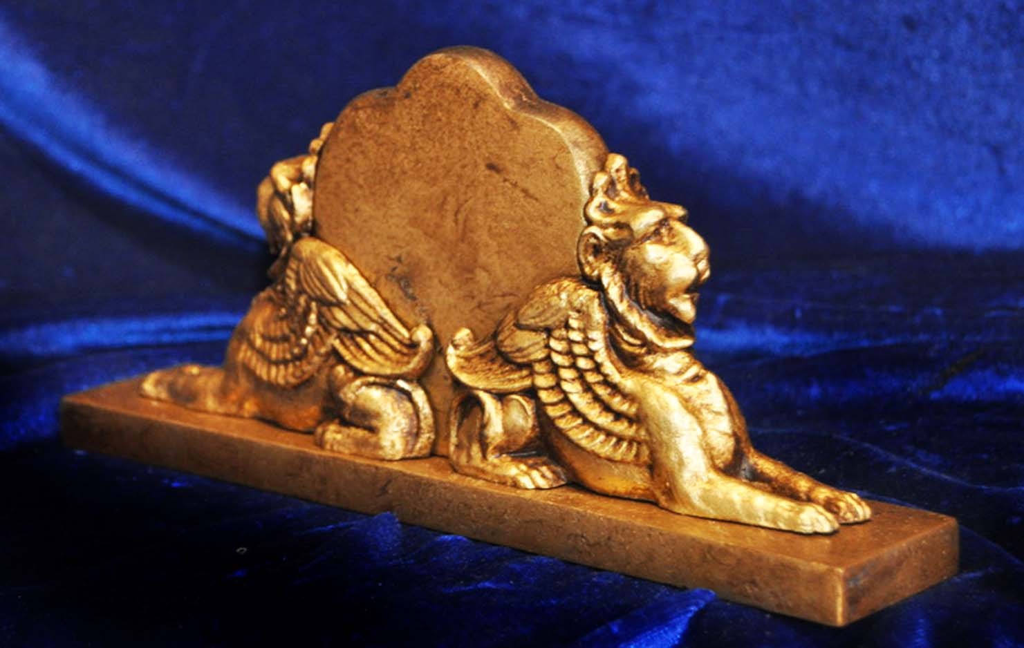 NEOCLASSICAL SPHINX WINGED LION BUST ORMOLU RELIEF GILT GREEK ROMAN GOTHIC