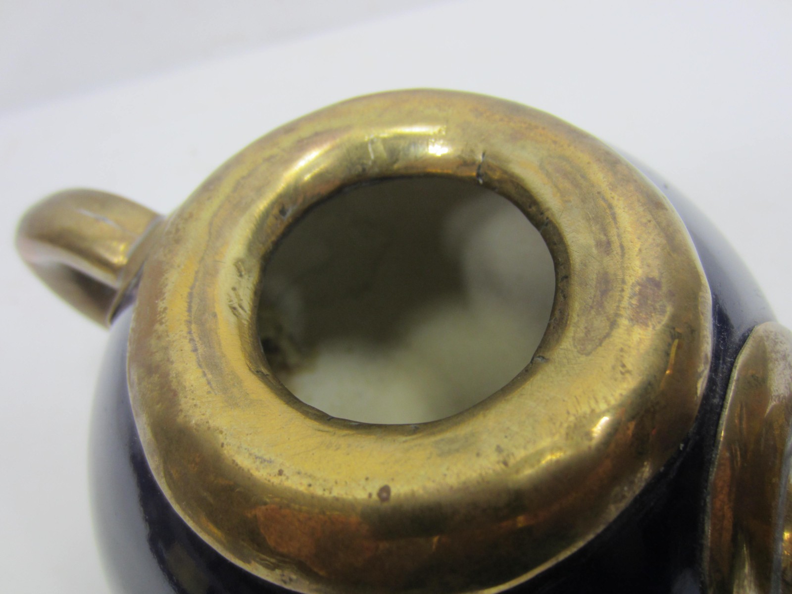 Antique Asian Brass and Stoneware Small Tea Pot