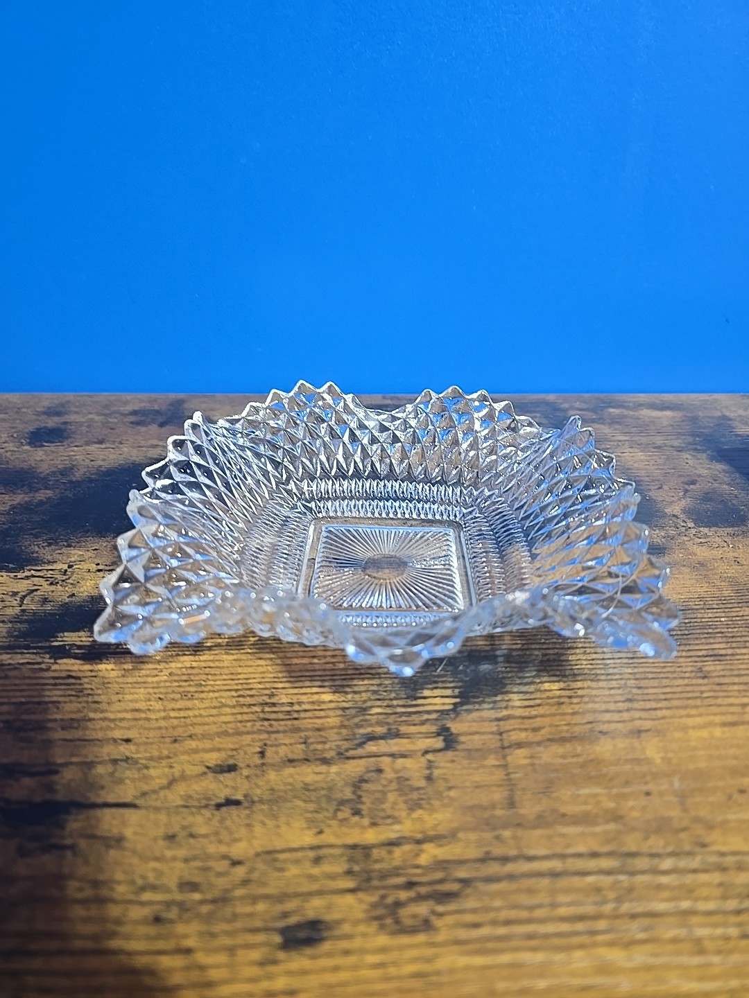 Vintage Indiana Glass Co. MCM Clear P/Square/Ruffled/Diamond Point/Candy Dish