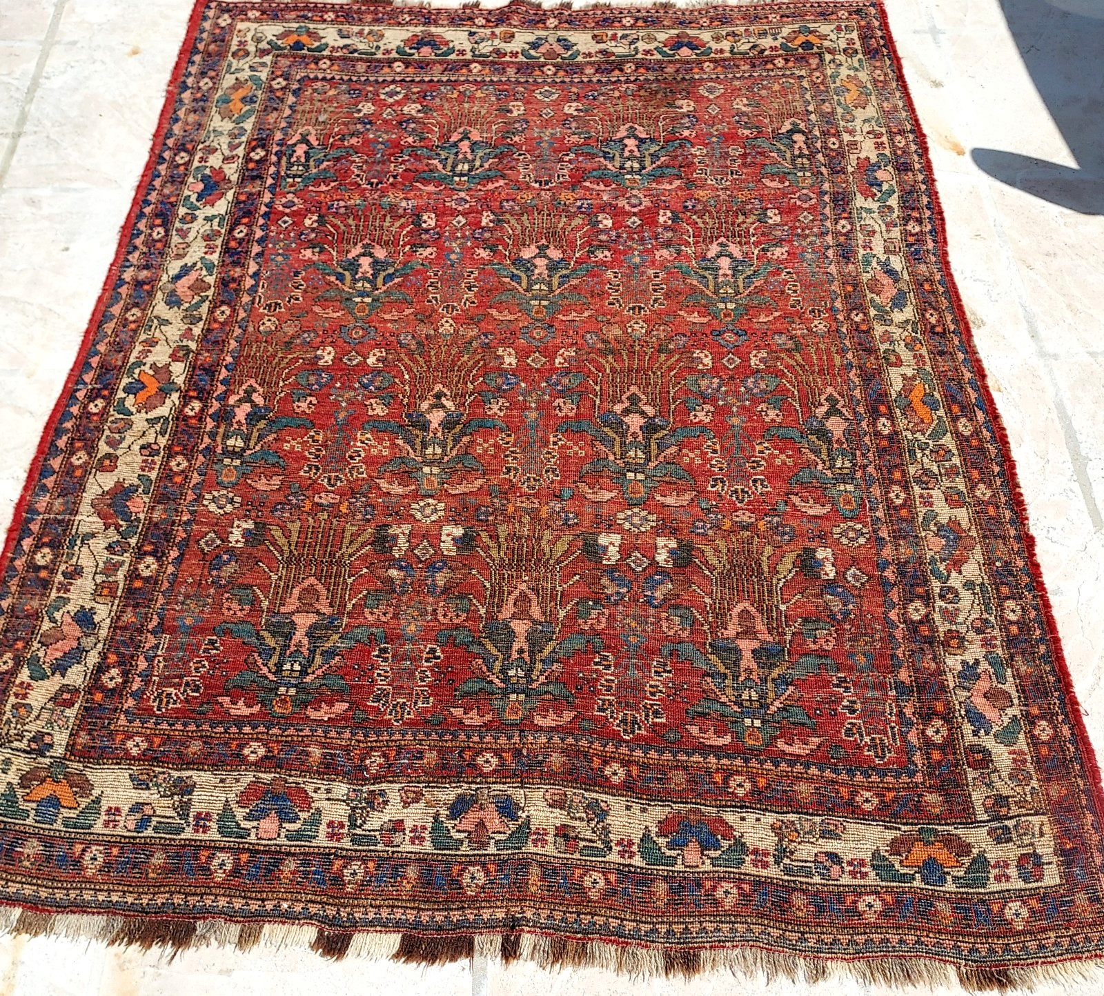 Rare 19th C Victorian / Antique Middle Eastern Kurdish / Kurd Bijar 5′ x 6.8′