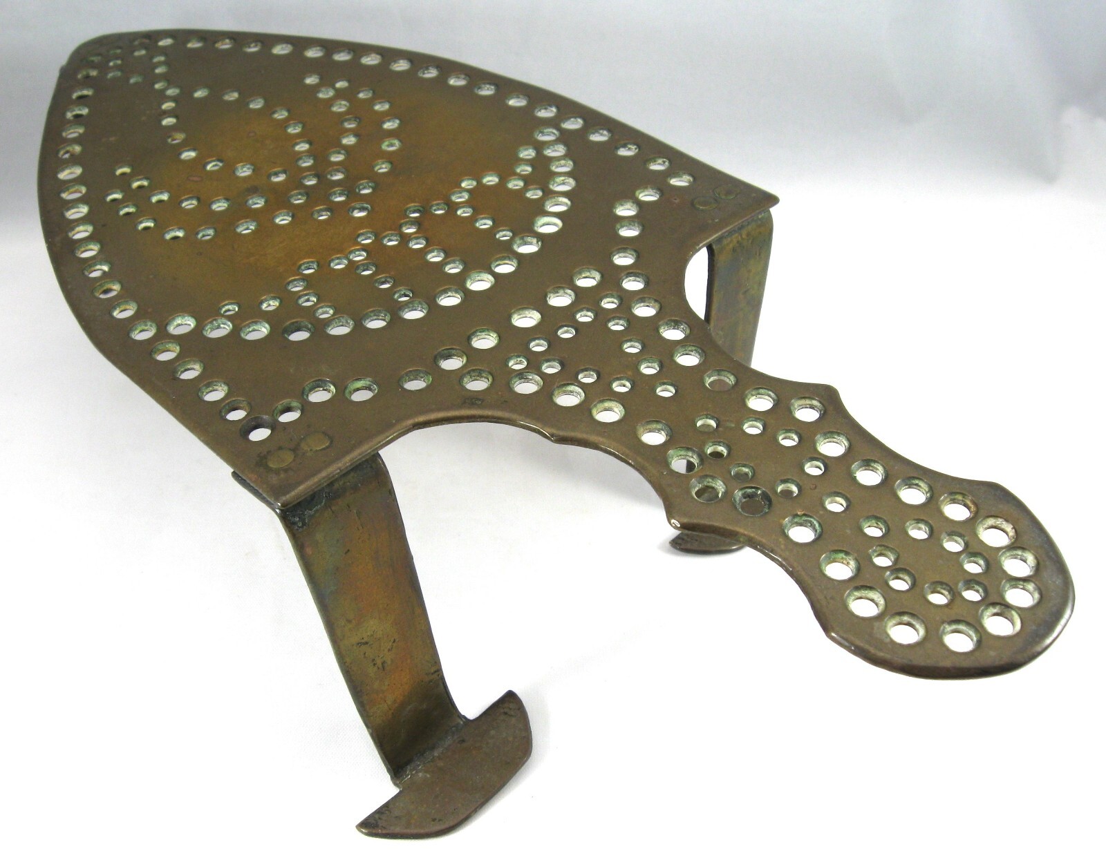 c.1800 Brass Hearth Trivet, Three-legged, Decorative Pierced Design