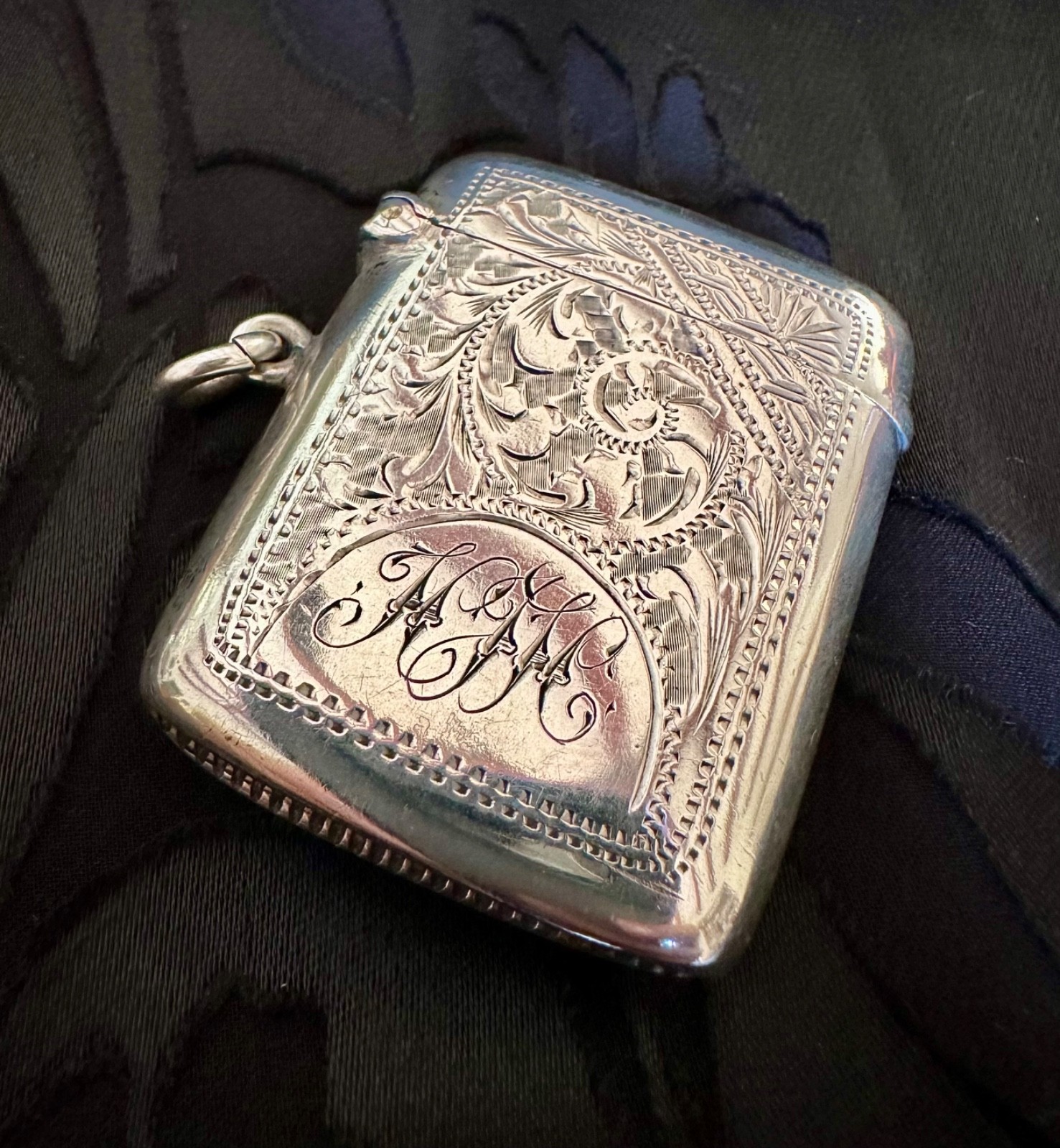 Antique Edwardian English Sterling Silver Vesta Case Match Safe Birmingham 1903