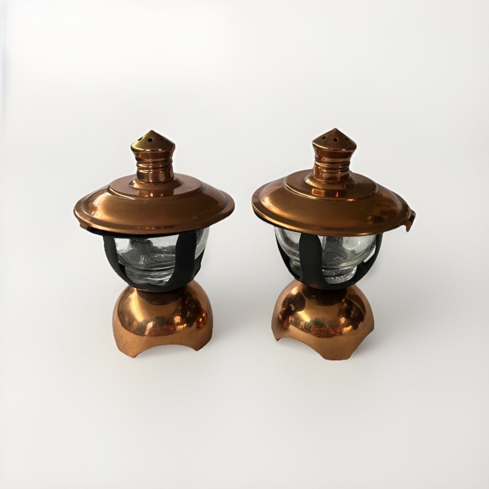 Antique Brass and Glass Salt & Pepper Shaker Garden Lantern Japan VERY RARE