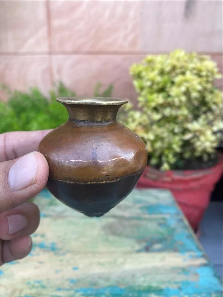Antique Old Rare Brass Copper Hand Crafted Hand Hold Miniature Holy Water Pot