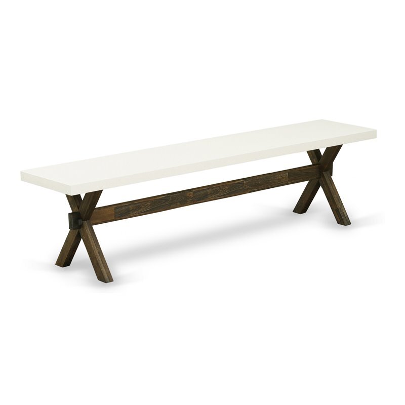 East West Furniture X-Style 15×72″ Wood Dining Bench in Jacobean/Linen White
