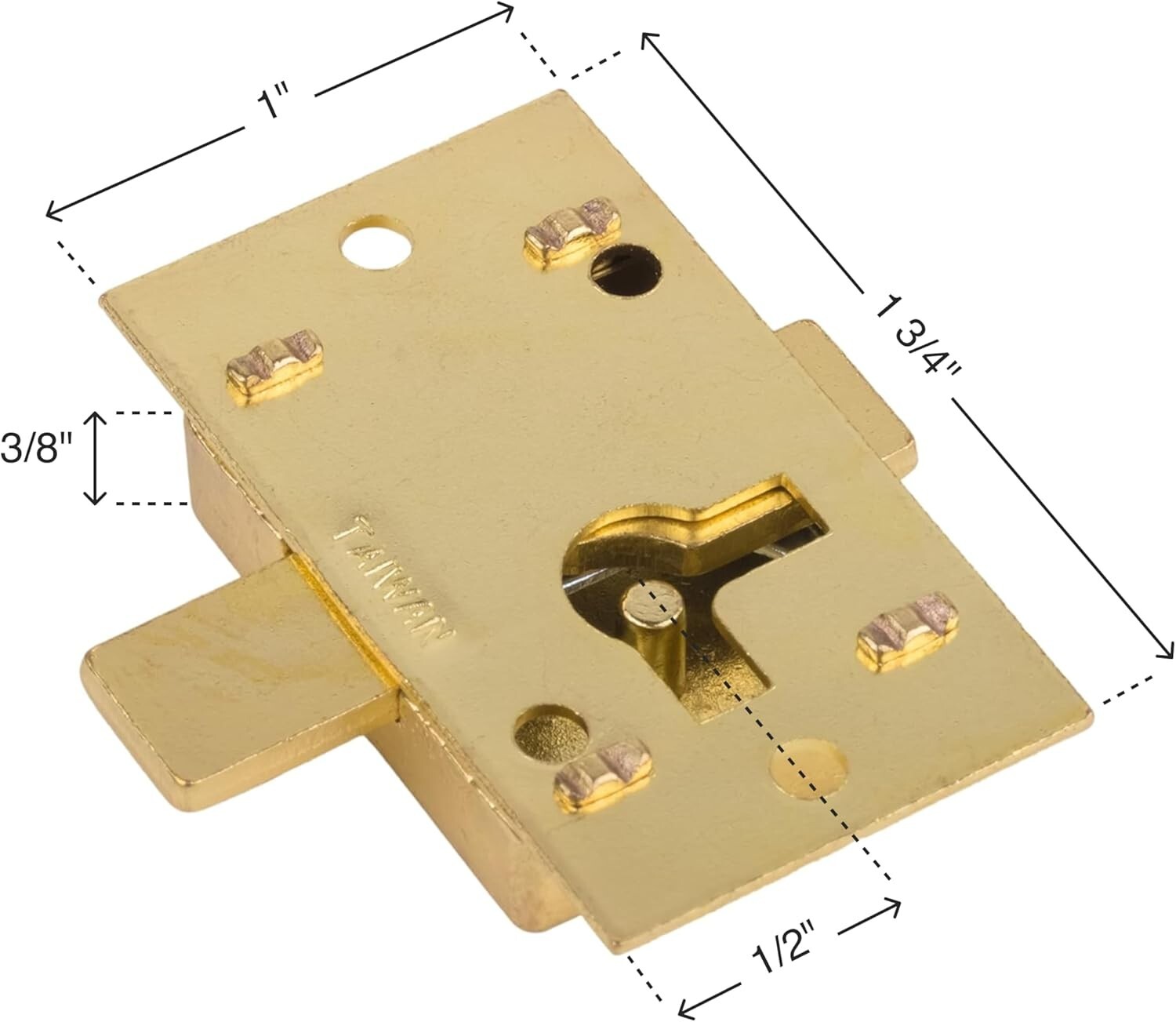 Small Brass Plated Flush Mount Cabinet Door Lock with Key 1″ Wide X 1 3/4″ High