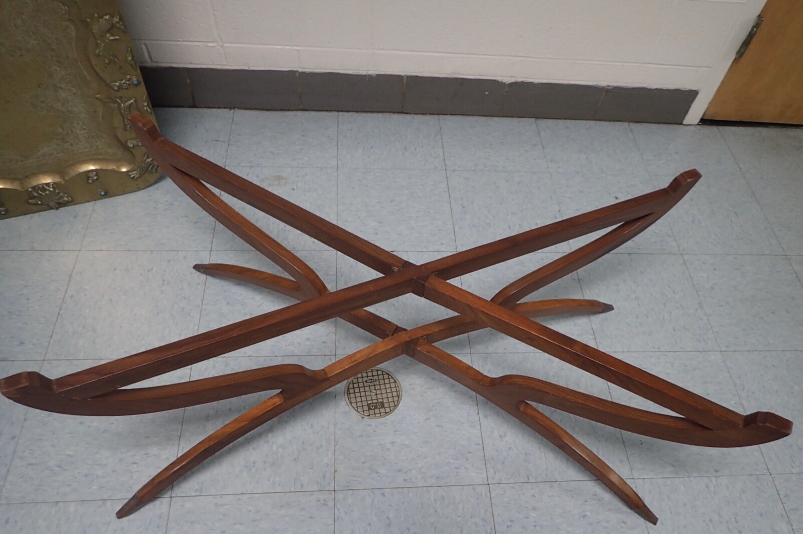 MCM Ornate Brass Tray Table w/ Spider Leg Base 47×23 Raised Animals Border Boho