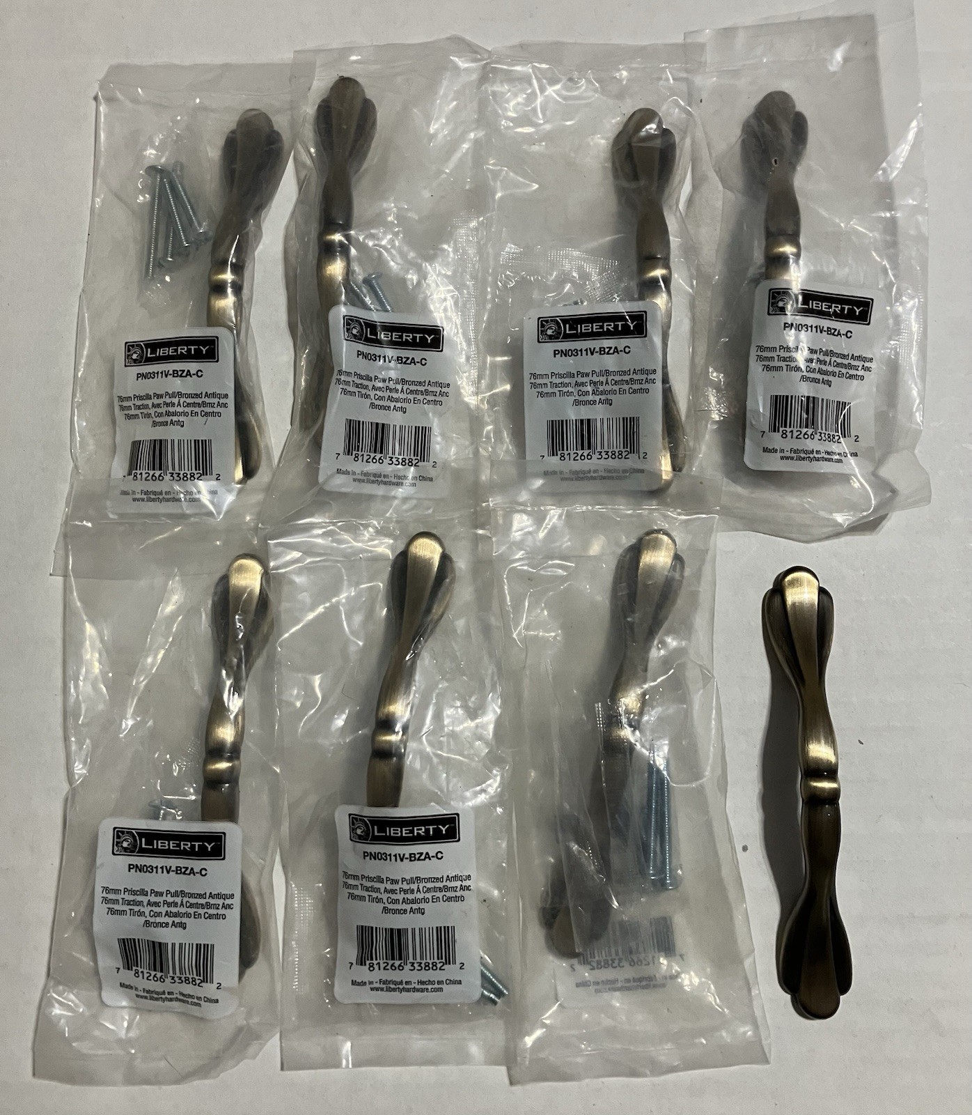 Liberty Priscilla Paw Pull 3” Antique Brass PN0311V-BZA-C Lot of 8 Cabinet Pulls