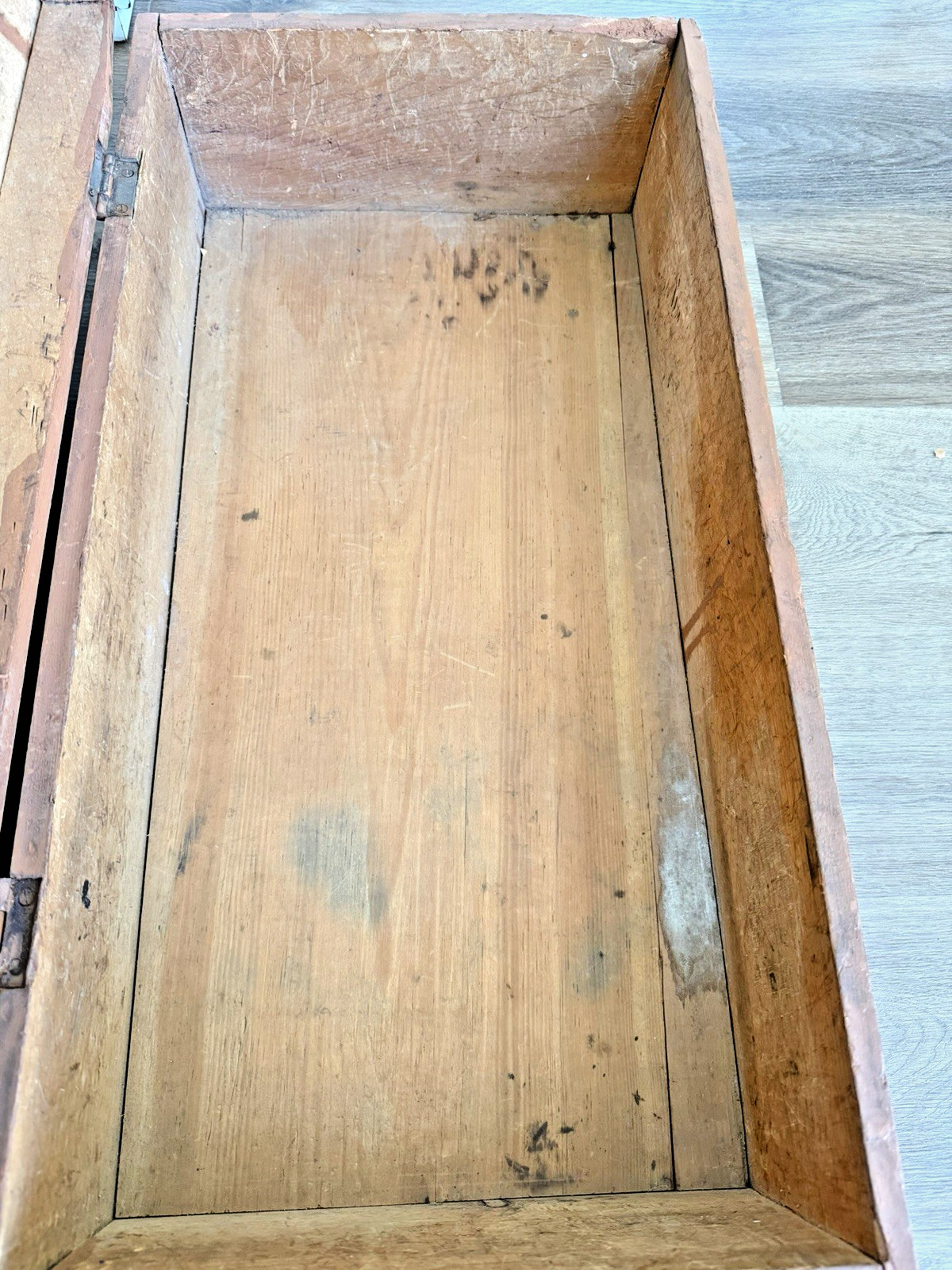 Antique Primitive Rust Painted Wooden Dome Top Trunk Chest Box