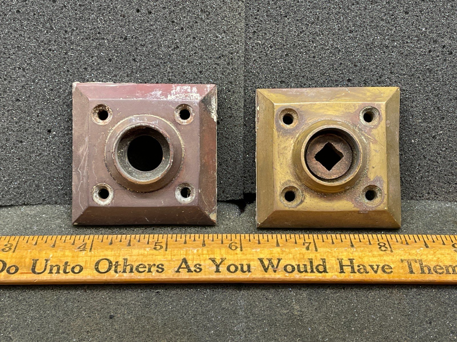 Vintage Antique 1900’s Victorian Square Brass Rosettes for Screen Door Knob 2″