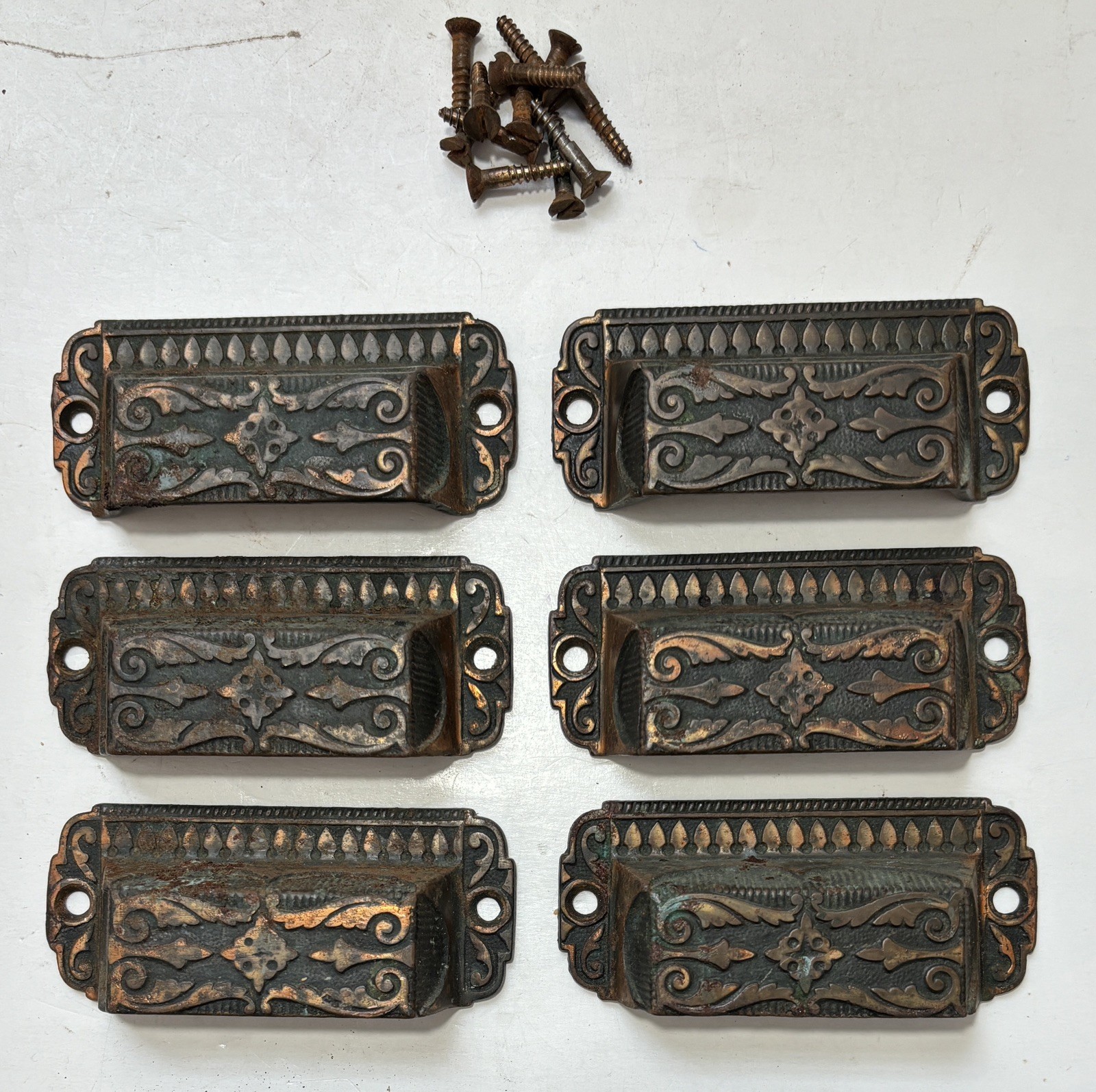 Antique Bin Pulls Drawer Cabinet Pulls Old Vintage Hardware Lot of 6