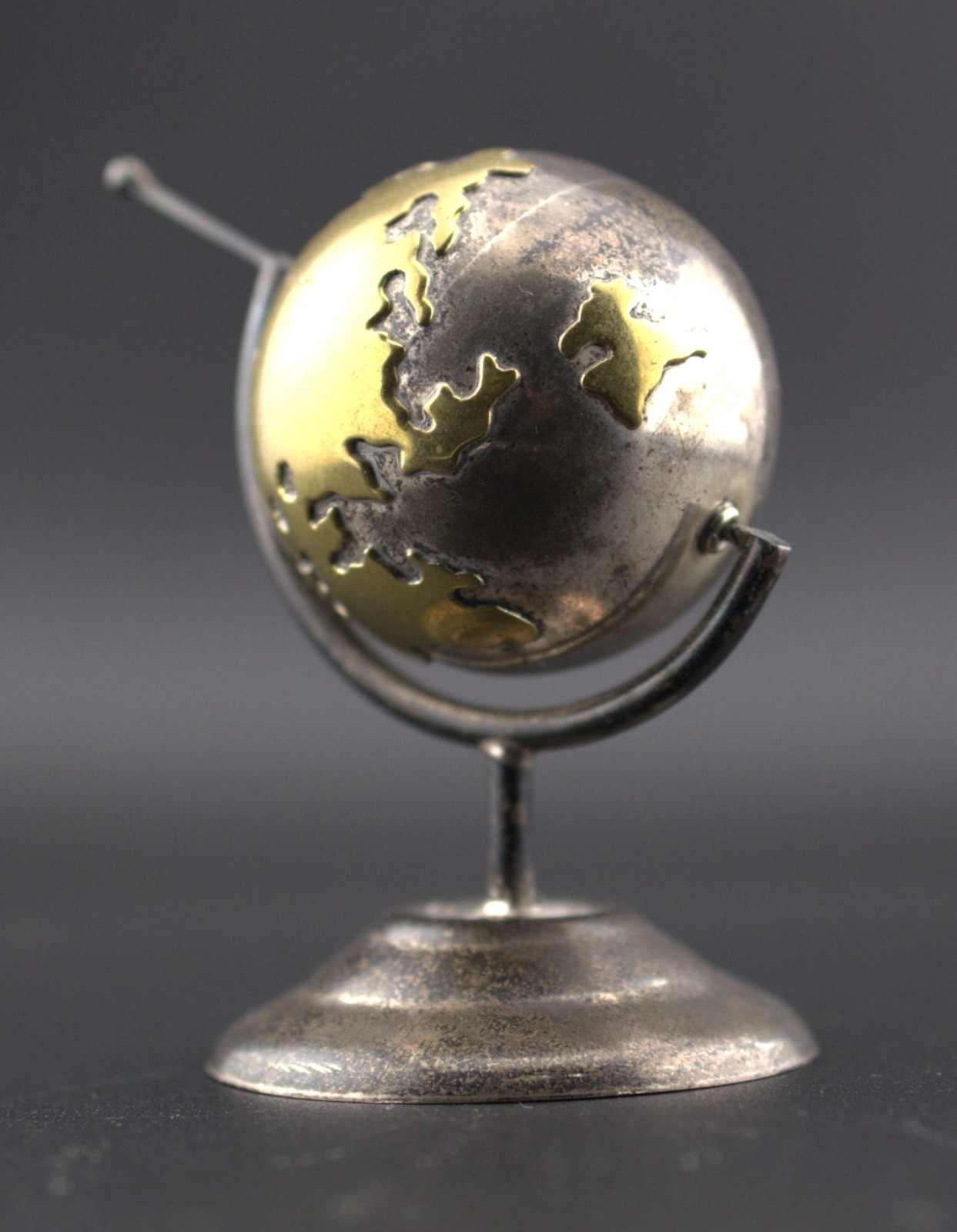 Vintage Rare Taxco Mexico Sterling Silver Brass Miniature Globe Paperweight 925