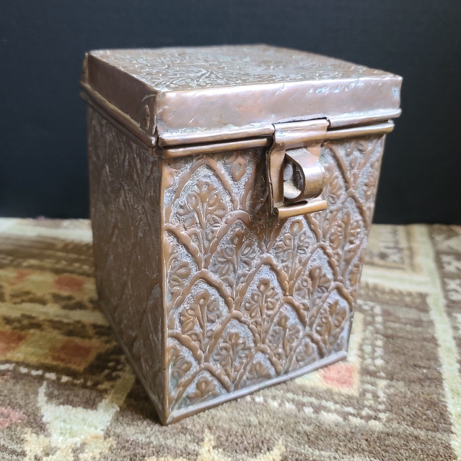 Antique Ornate Handmade Islamic Tinned Copper Casket Box Tea Caddy Rustic Decor