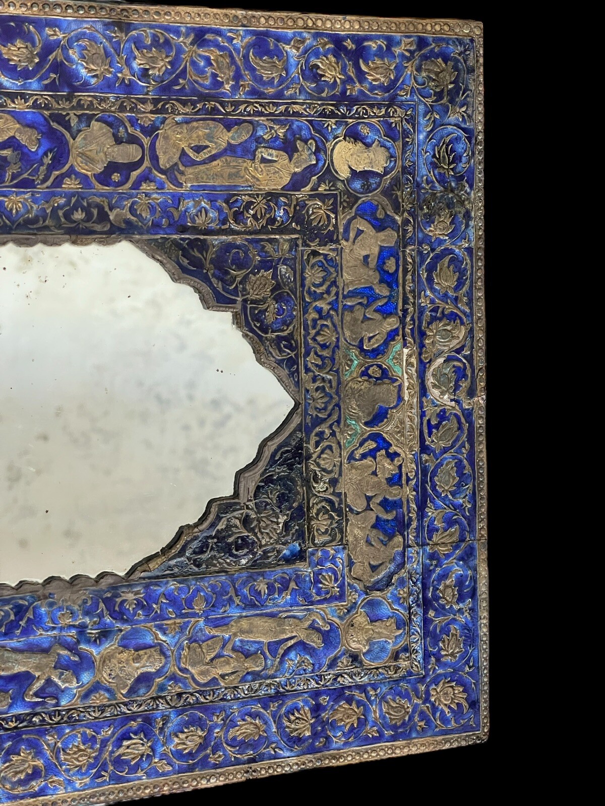 Old persian silver & emanel mirror hand mirror 43.5/32cm make up mirror