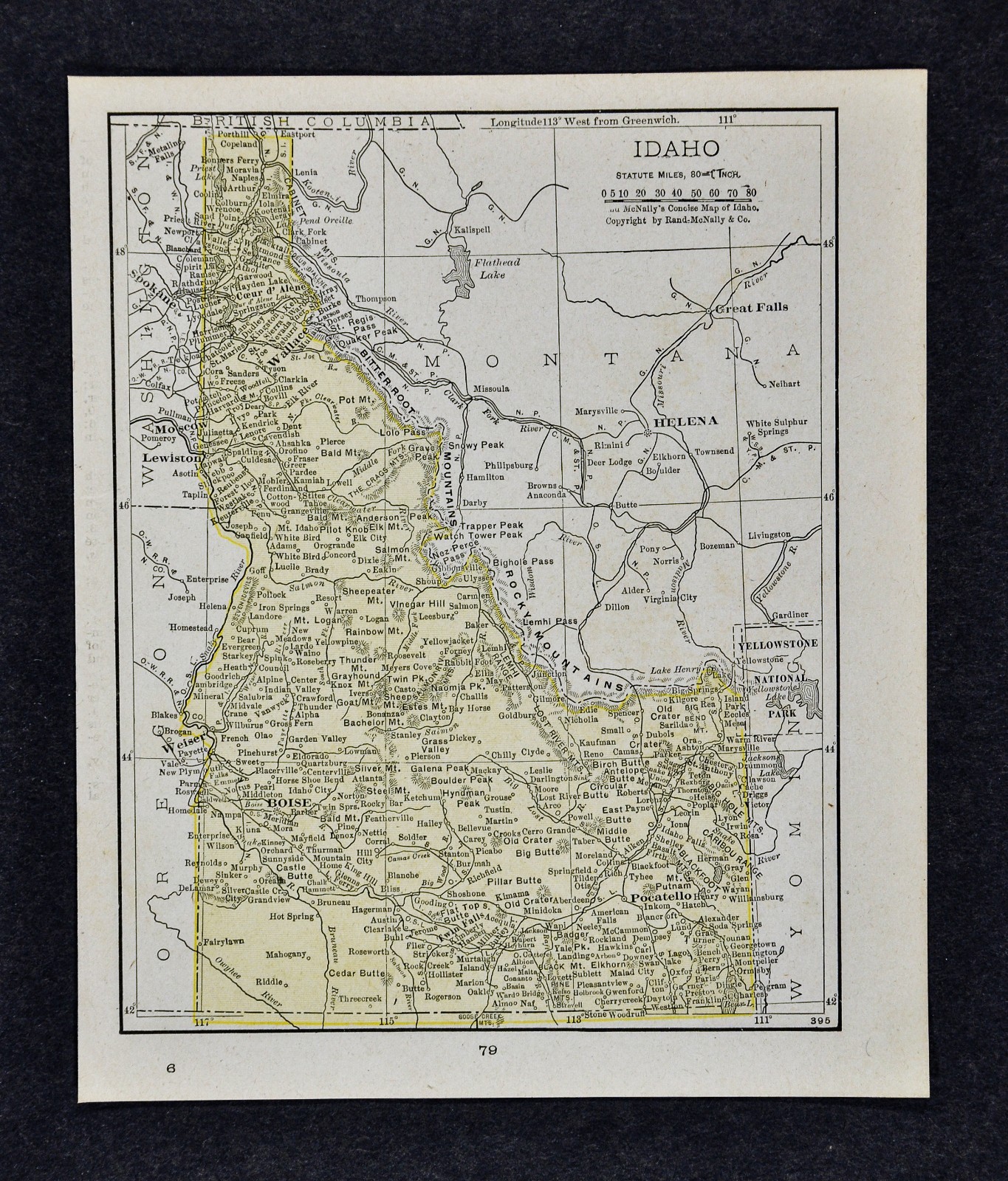 1917 McNally Map – Idaho Boise Caldwell Pocatello Wallace Moscow Lewiston Weiser