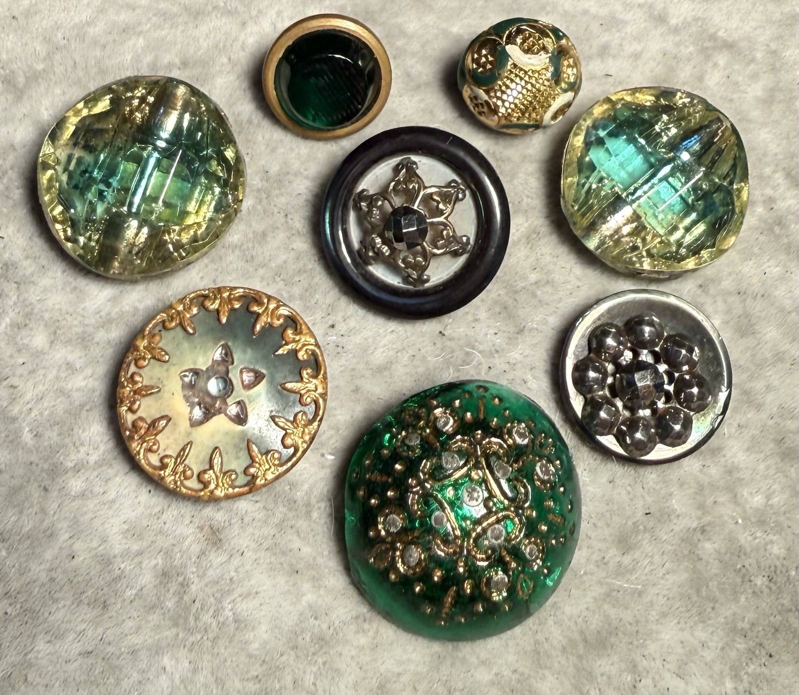 Antique Button Group Shell , Glass In Metal ,Metal, Glass 3/8”-7/8” Diameter